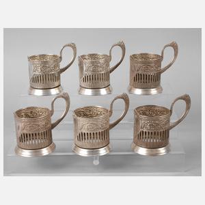 Russland sechs Teeglashalter Silber