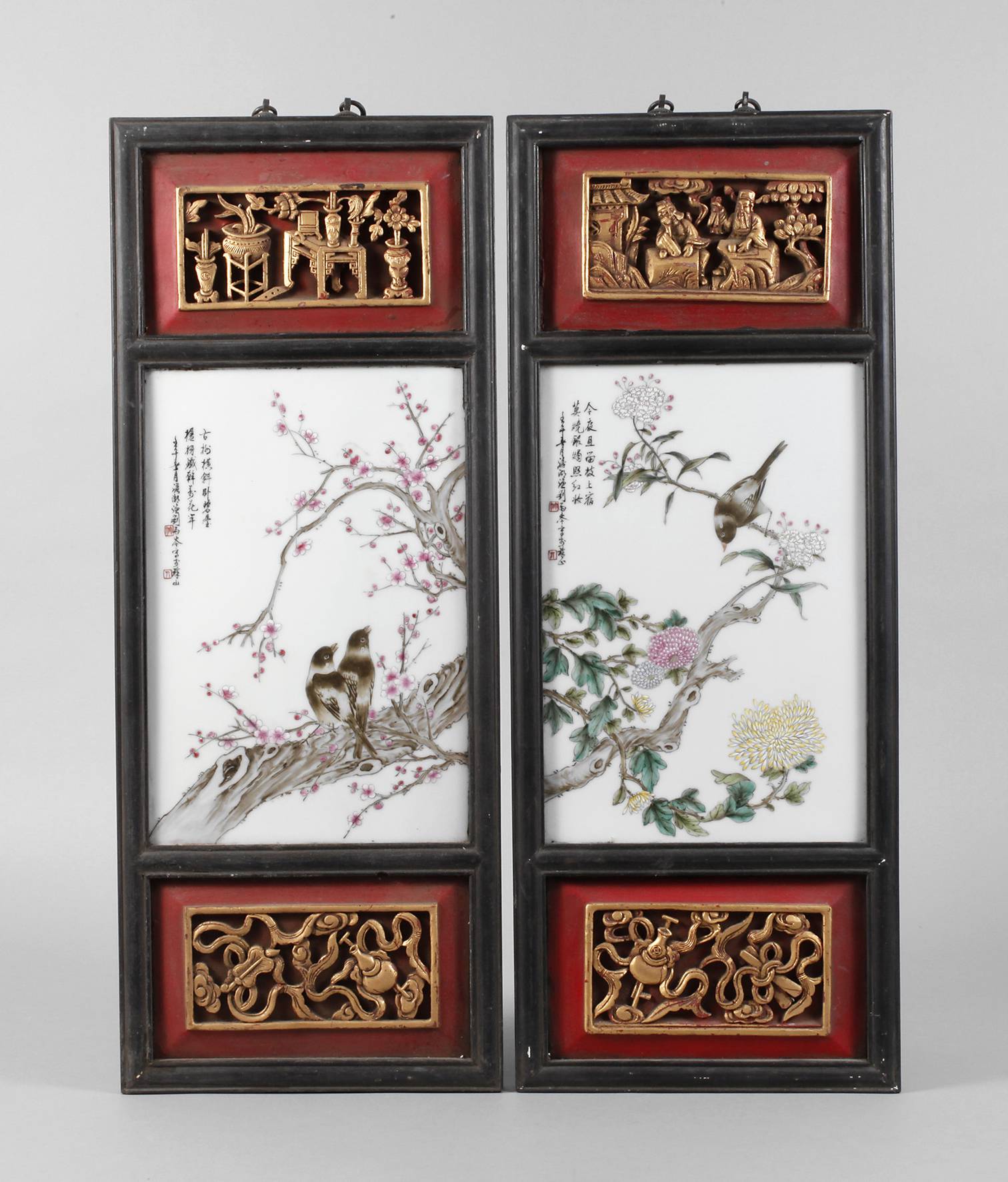 Paar Porzellanbildplatten