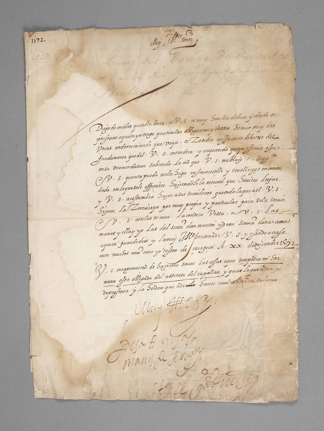 Brief des spanischen Staatsmannes de Fuentes