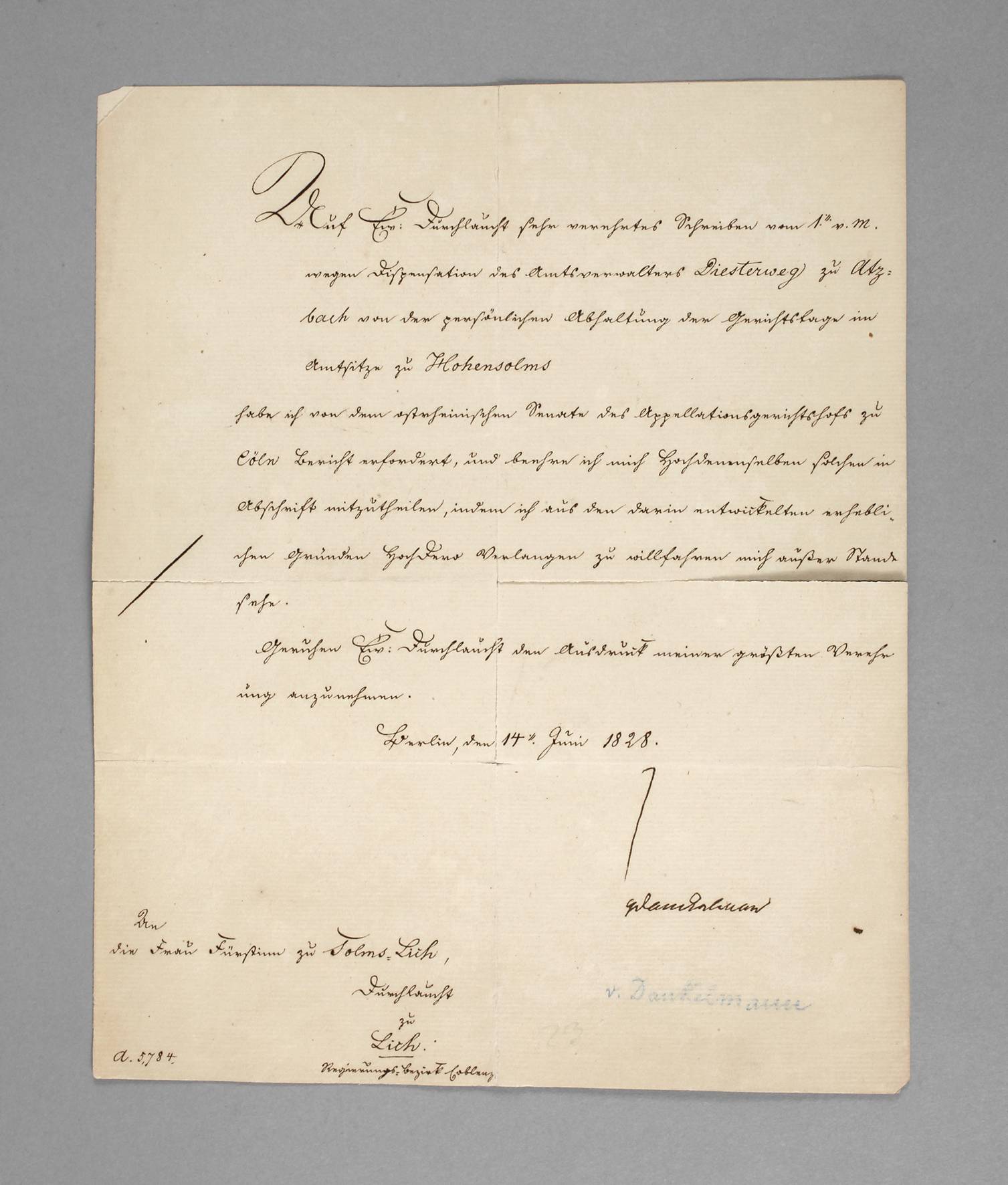 Brief an die Fürstin zu Solms-Lich