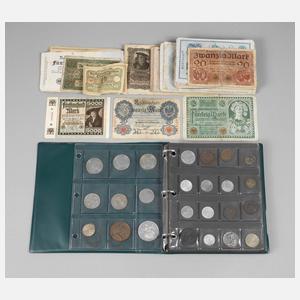 Konvolut Reichsbanknoten und Münzalbum