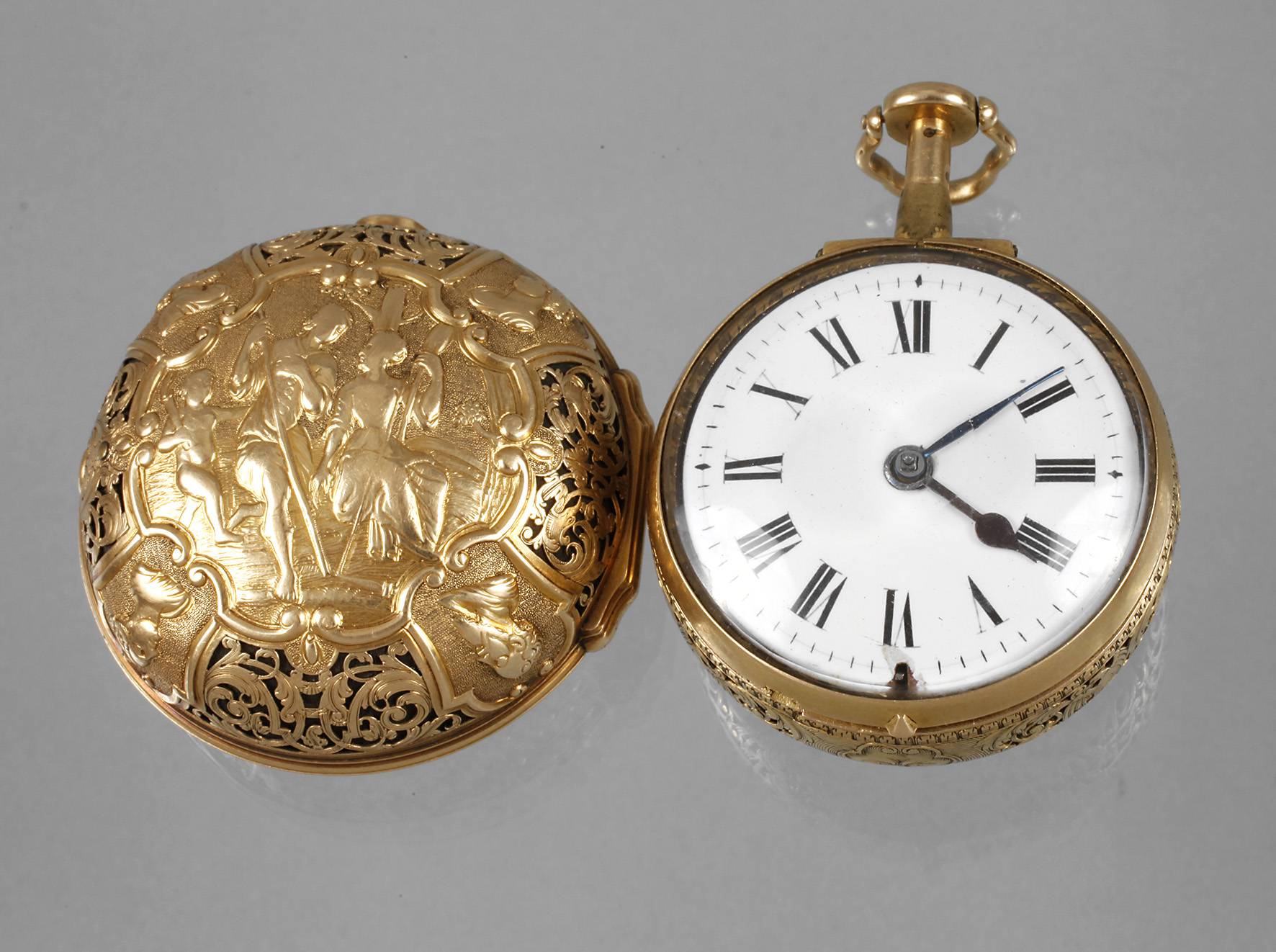 Hochfeine Spindeluhr im Doppelgehäuse