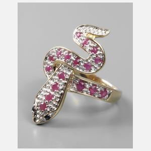 Damenring mit Rubinen und Saphiren