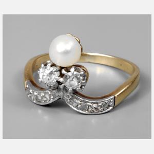 Damenring mit Perle und Diamanten