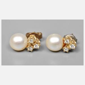 Paar Ohrstecker mit Perlen und Brillanten