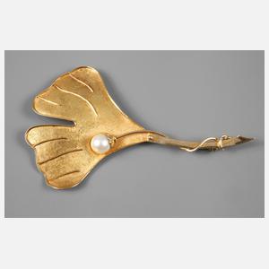 Blattbrosche mit Perle