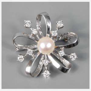 Brosche mit Brillanten und Perle