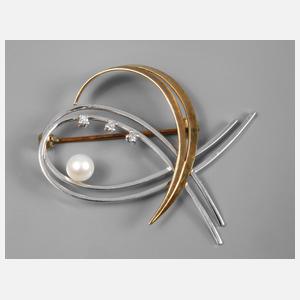 Brosche mit Brillanten und Perle
