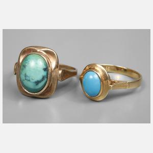 Zwei Damenringe mit Türkisen