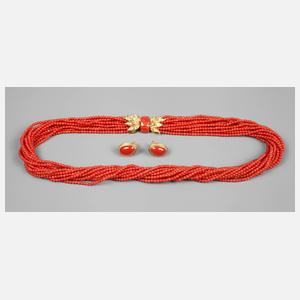Schmuckset aus Korallen und Brillanten