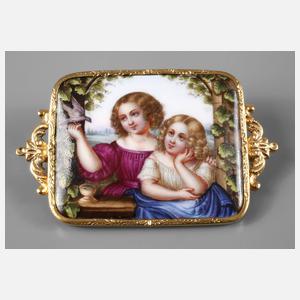 Biedermeierbrosche mit Porzellanmalerei