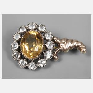 Brosche mit Citrin und Bergkristallen