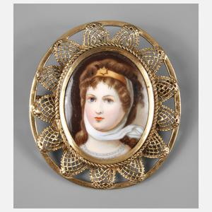 Brosche mit Porzellanmalerei