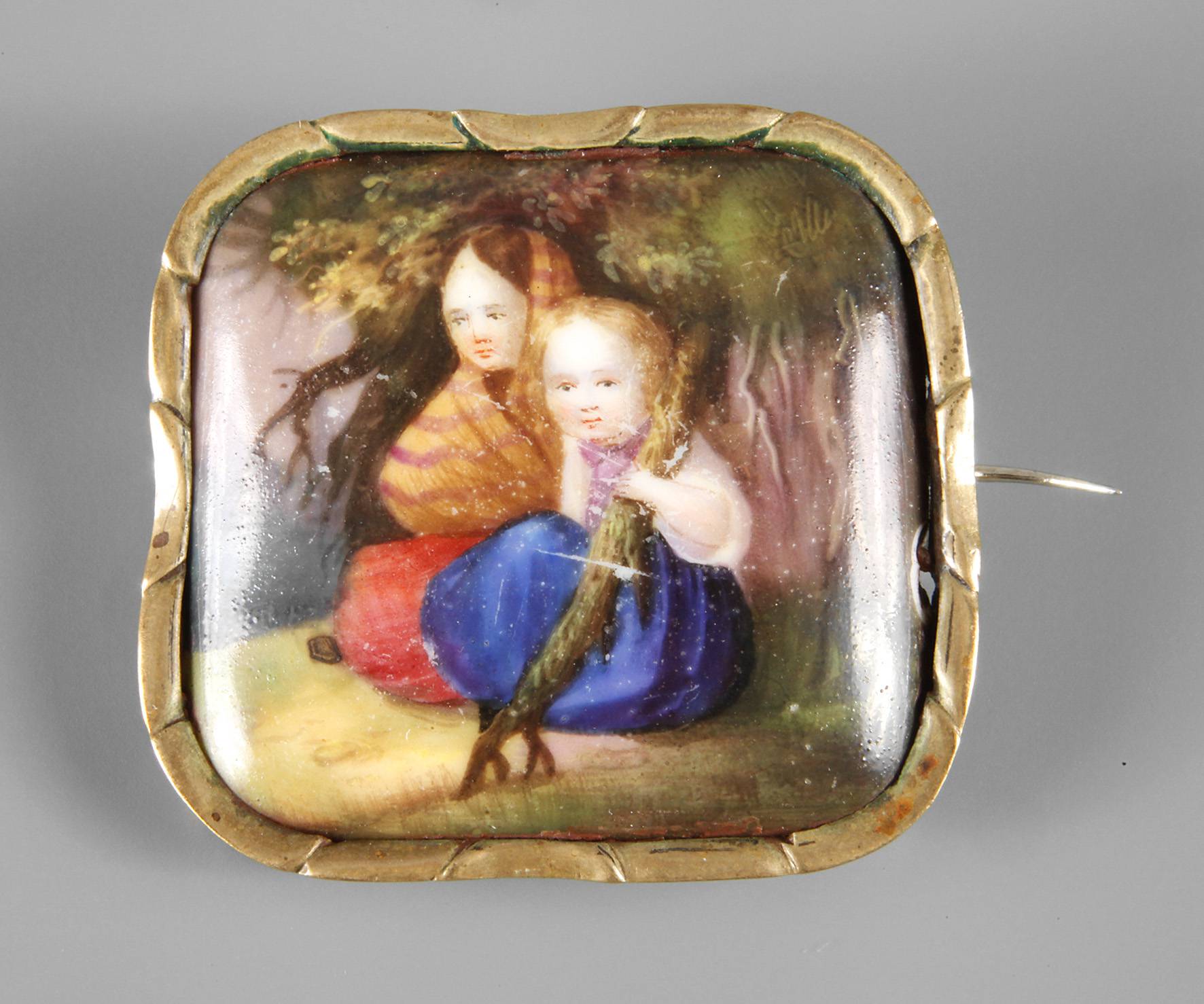 Brosche mit Porzellanmalerei