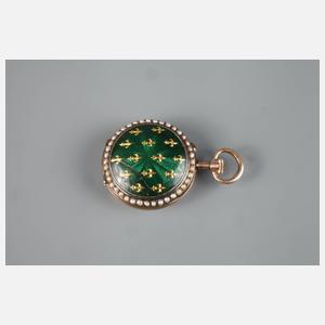 Feine Damenhängeuhr mit Email und Perlen