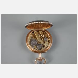 Feine Damenhängeuhr mit Email und Perlen