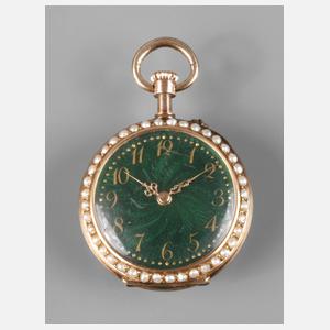 Feine Damenhängeuhr mit Email und Perlen