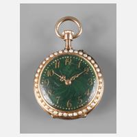 Feine Damenhängeuhr mit Email und Perlen111