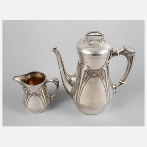 Silber Kaffeekanne und Sahnekännchen Jugendstil
