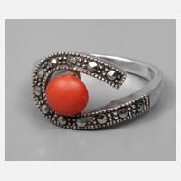 Damenring Art déco mit Koralle111