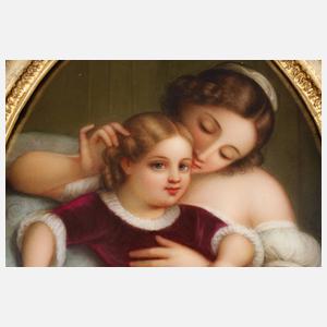 Ovale Porzellanbildplatte Mutter mit Kind