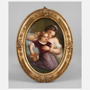 Ovale Porzellanbildplatte Mutter mit Kind