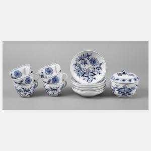 Meissen sechs Kaffeetasse und Zuckerdose ”Zwiebelmuster”