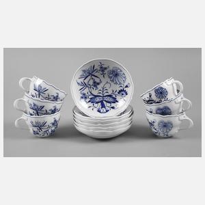 Meissen sechs Kaffeetassen ”Zwiebelmuster”