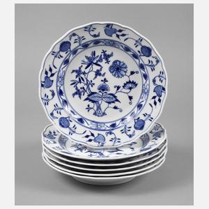 Meissen sechs Speiseteller ”Zwiebelmuster”