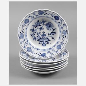 Meissen sechs Suppenteller ”Zwiebelmuster”