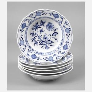 Meissen sechs Suppenteller ”Zwiebelmuster”