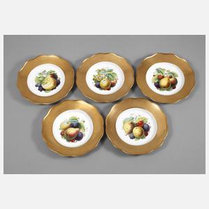 Meissen fünf Obstteller mit Goldrand