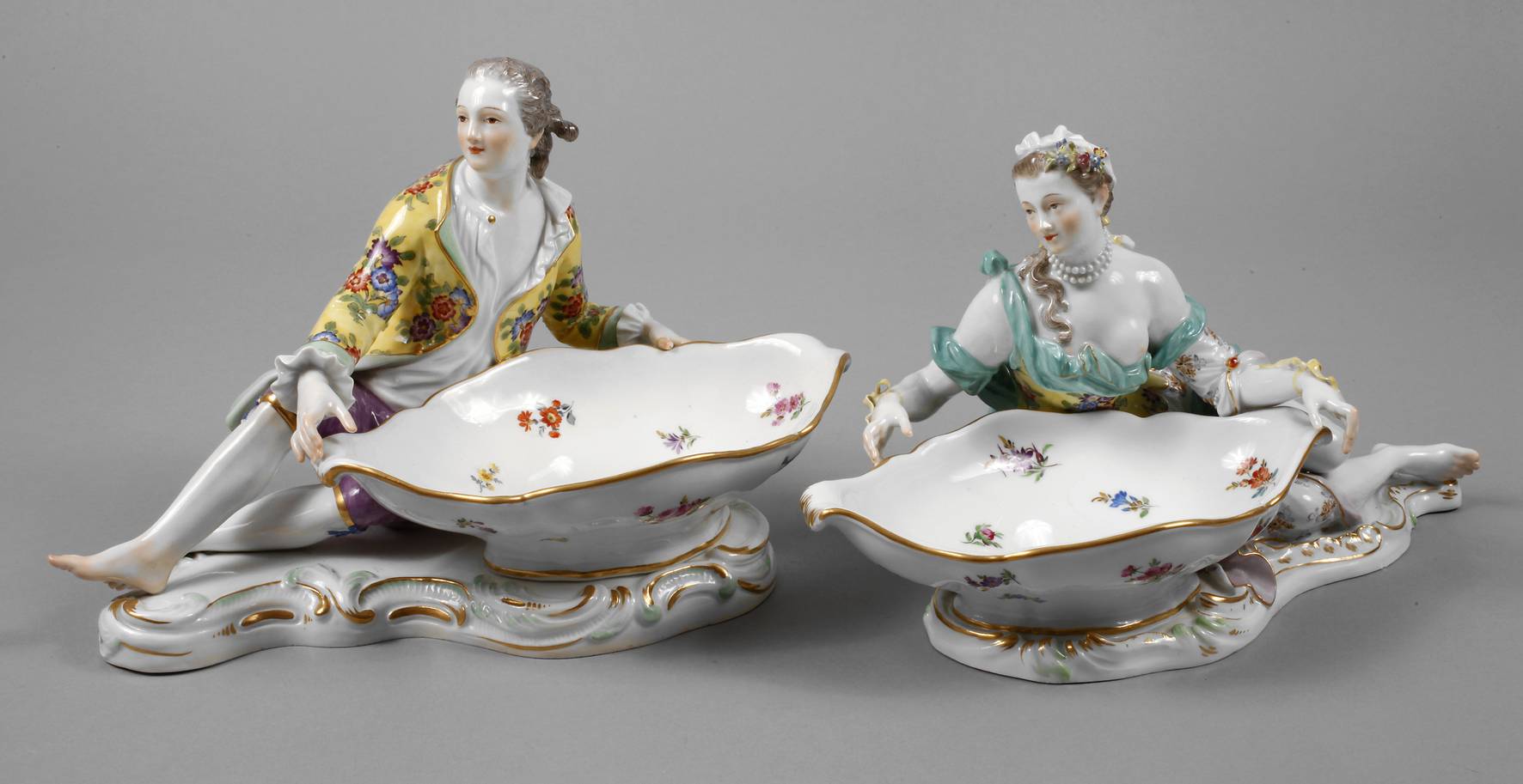 Meissen Paar figürliche Konfektschalen