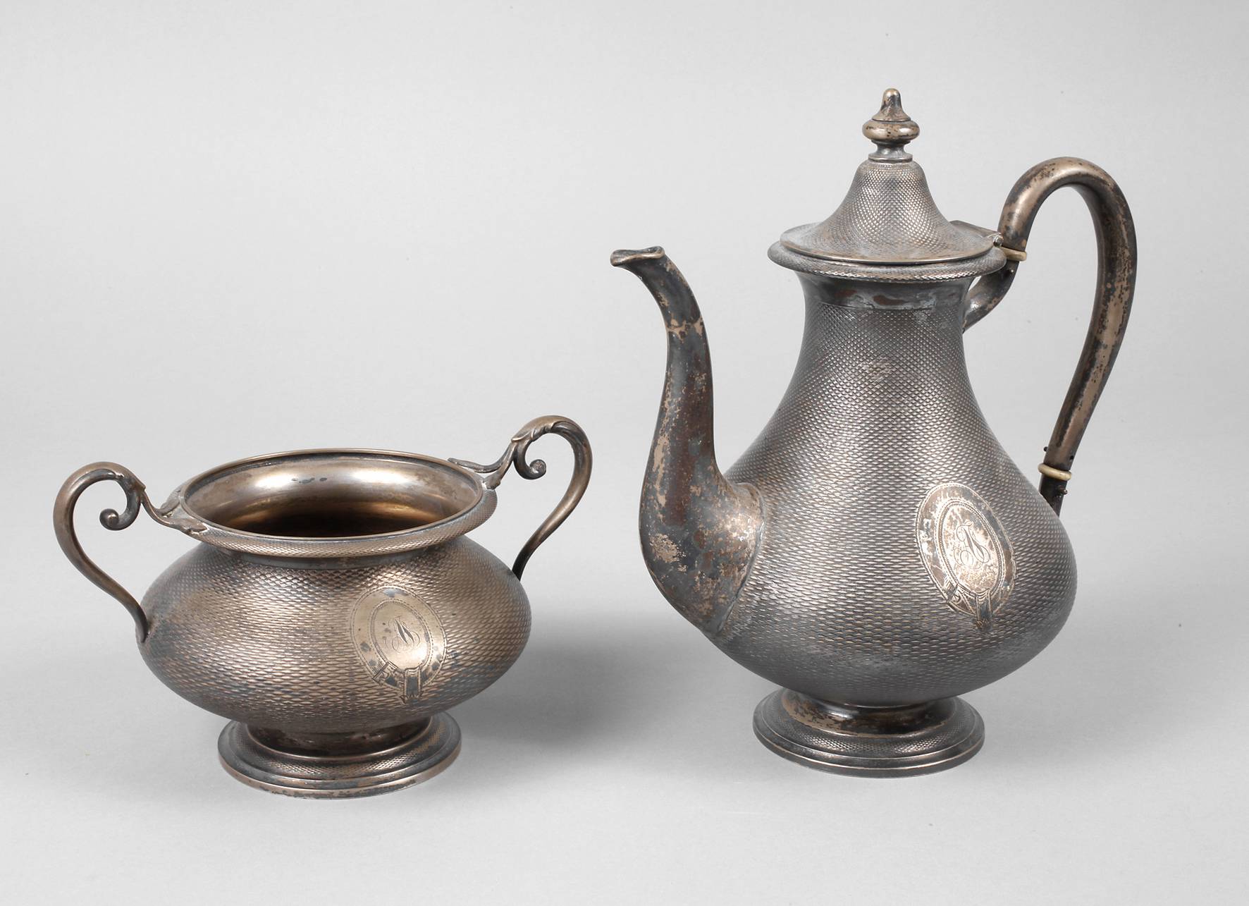 Silber Kaffeekanne und Zuckerdose Spätbiedermeier