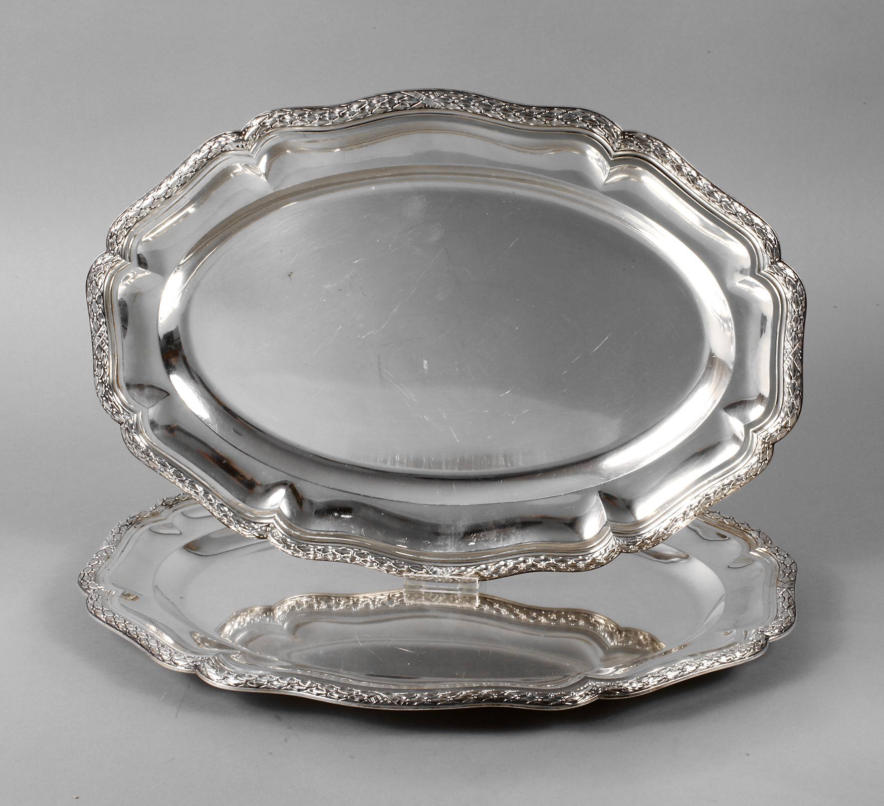 Paar große Fleischplatten Silber