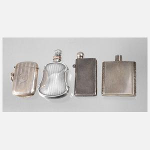 Silber zwei Zündholzboxen und zwei Parfumflakons