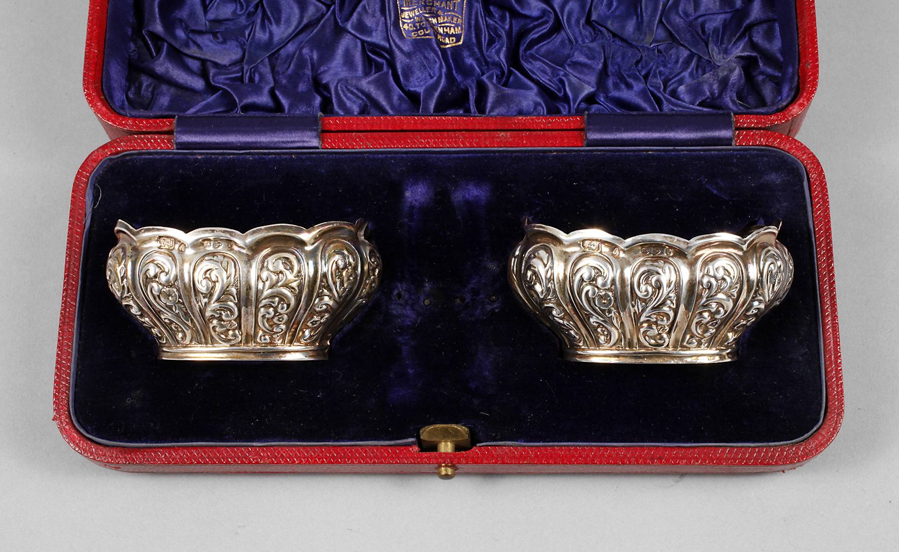 England Paar Silbersalieren im Etui