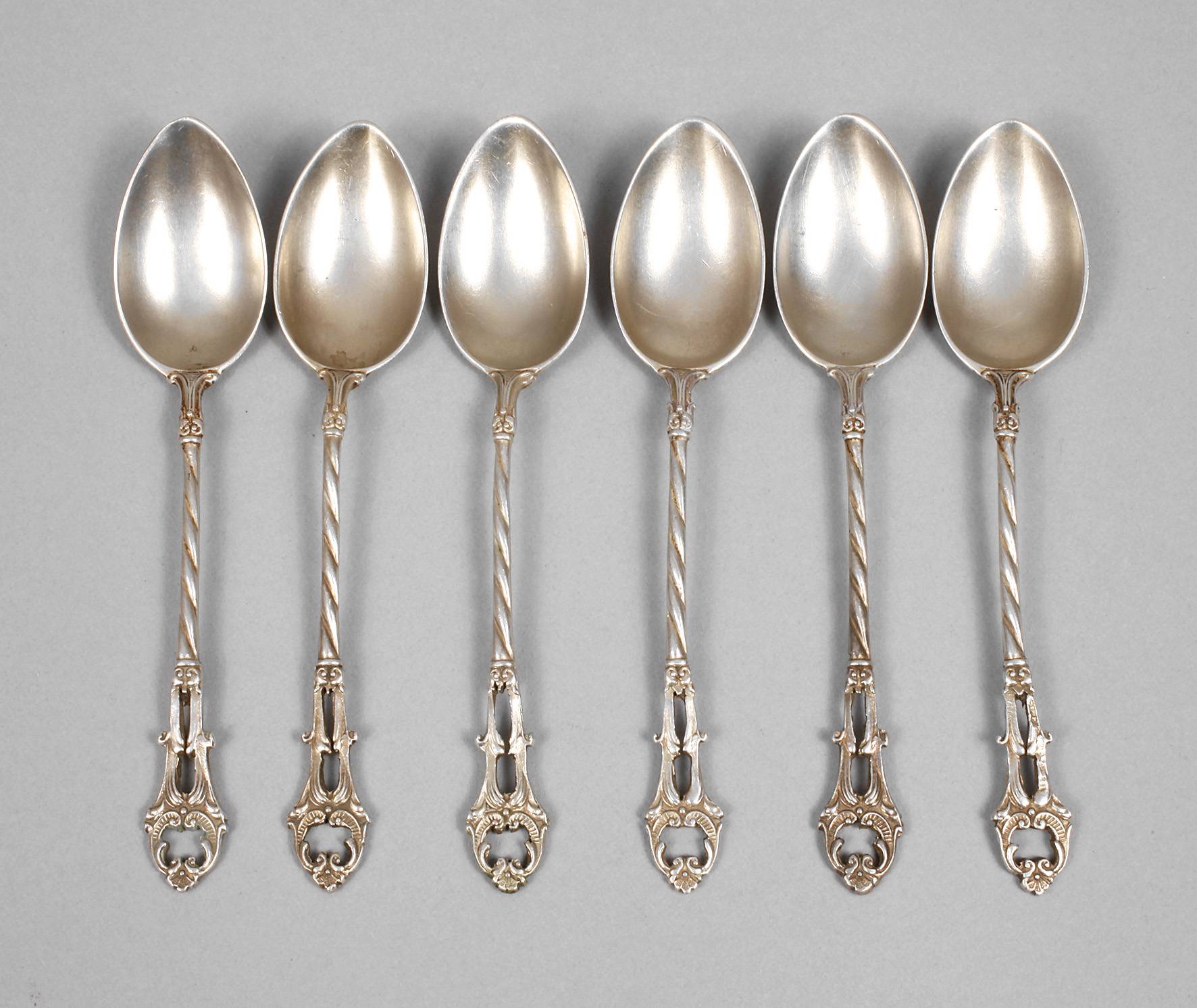 Sechs Mokkalöffel Silber