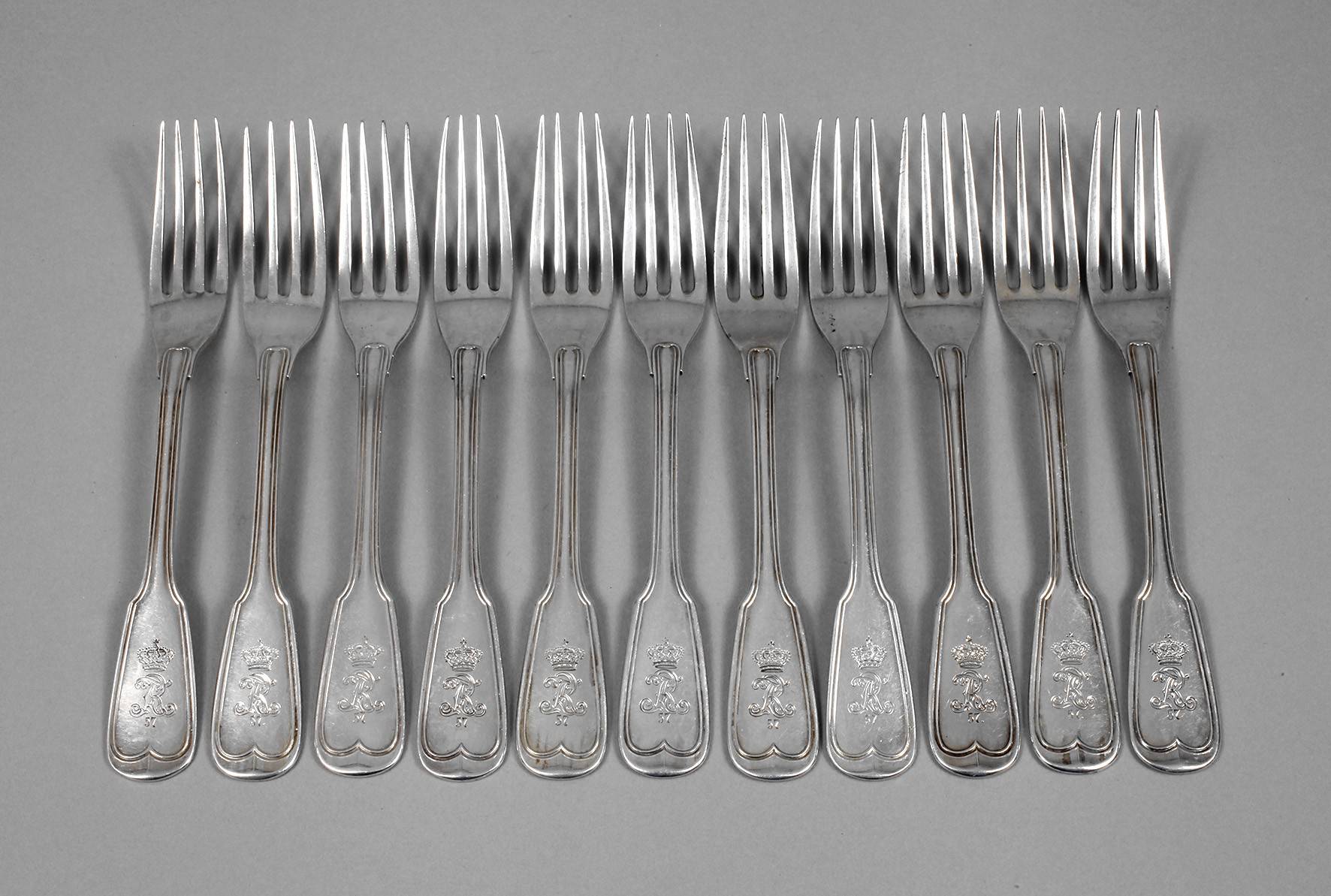 Silber elf Menügabeln aus Adelsbesitz