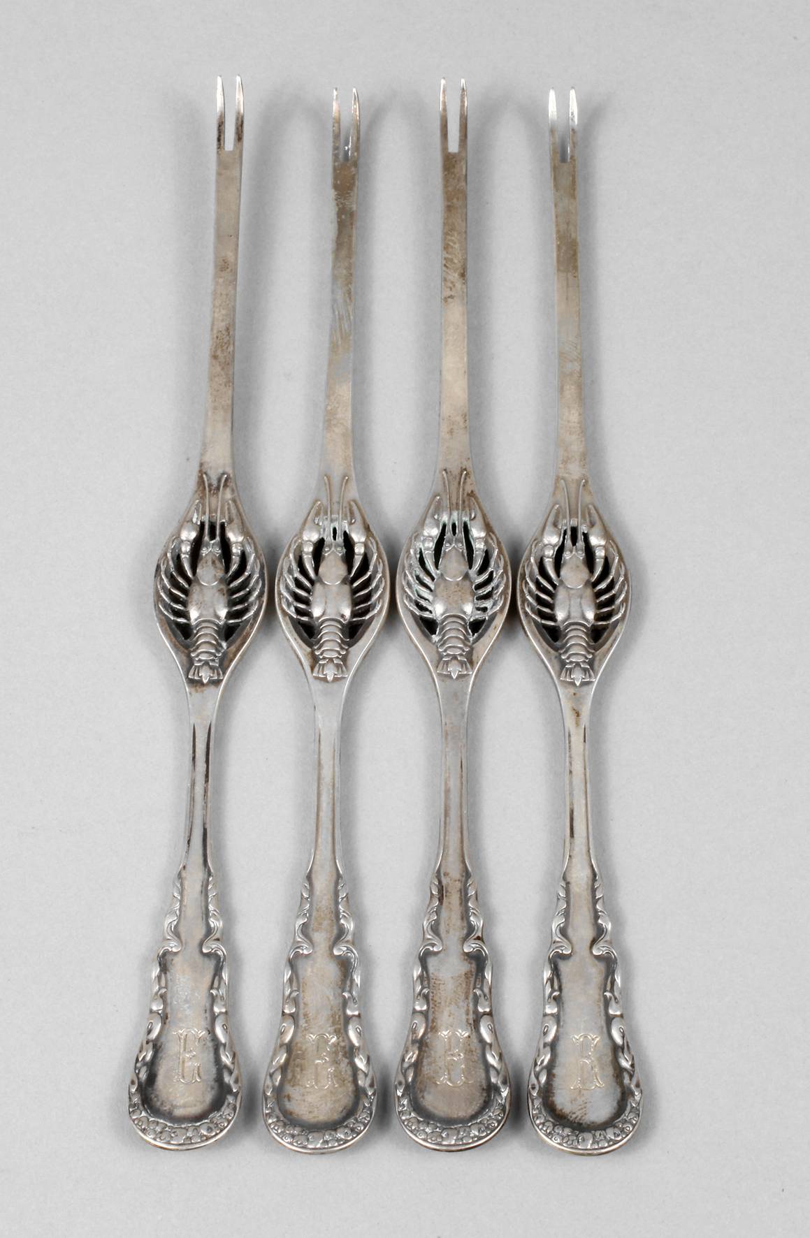 Vier Hummergabeln Silber