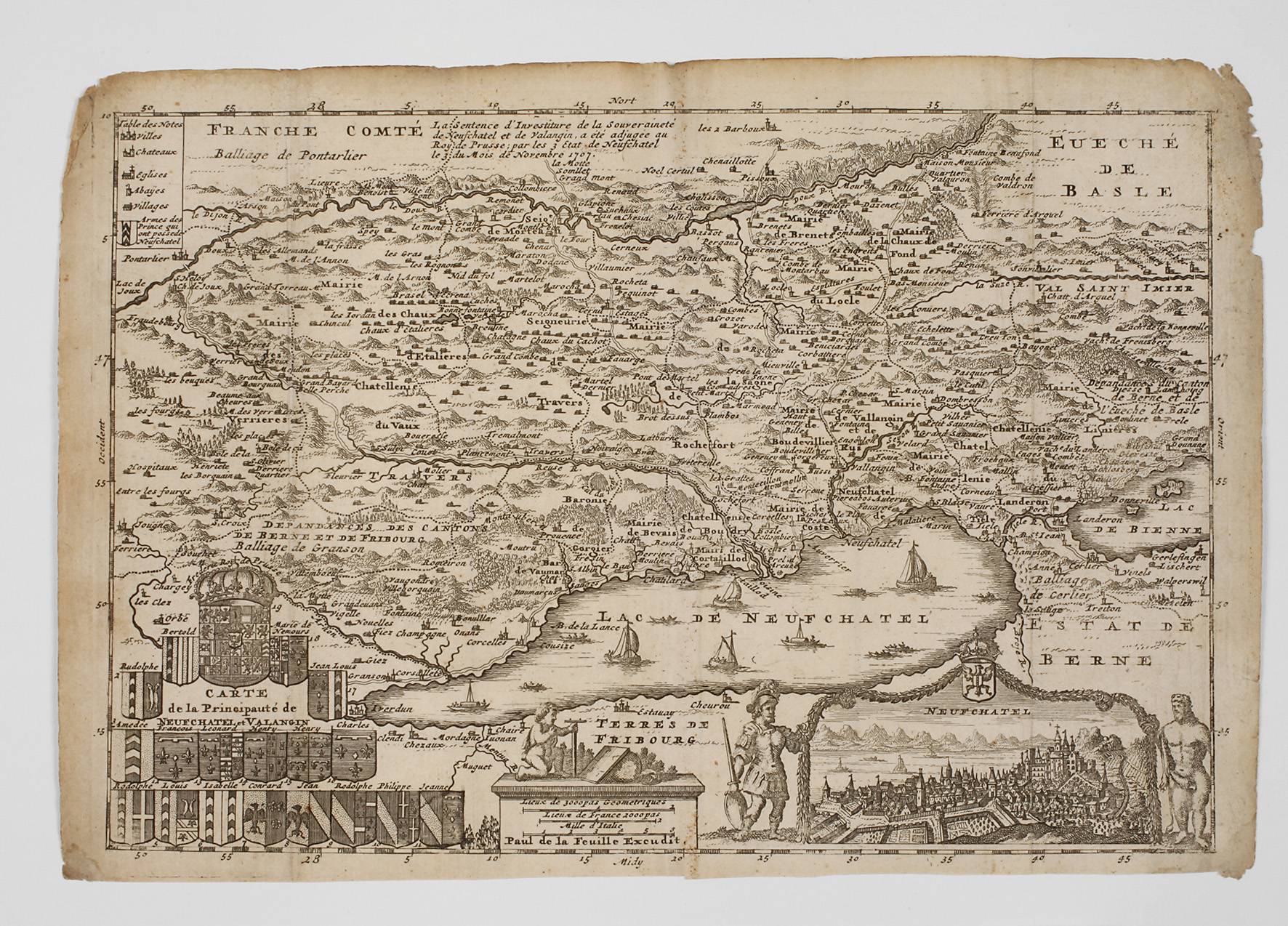 Paul de la Feuille, verlegt von, Karte Kanton Neuenburg