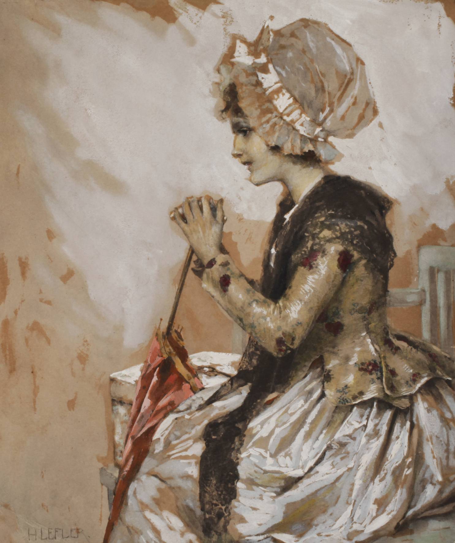 Prof. Heinrich Lefler, Junge Dame auf der Parkbank