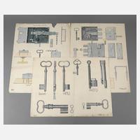 Konvolut Zeichnungen Schlösser und Schlüssel111