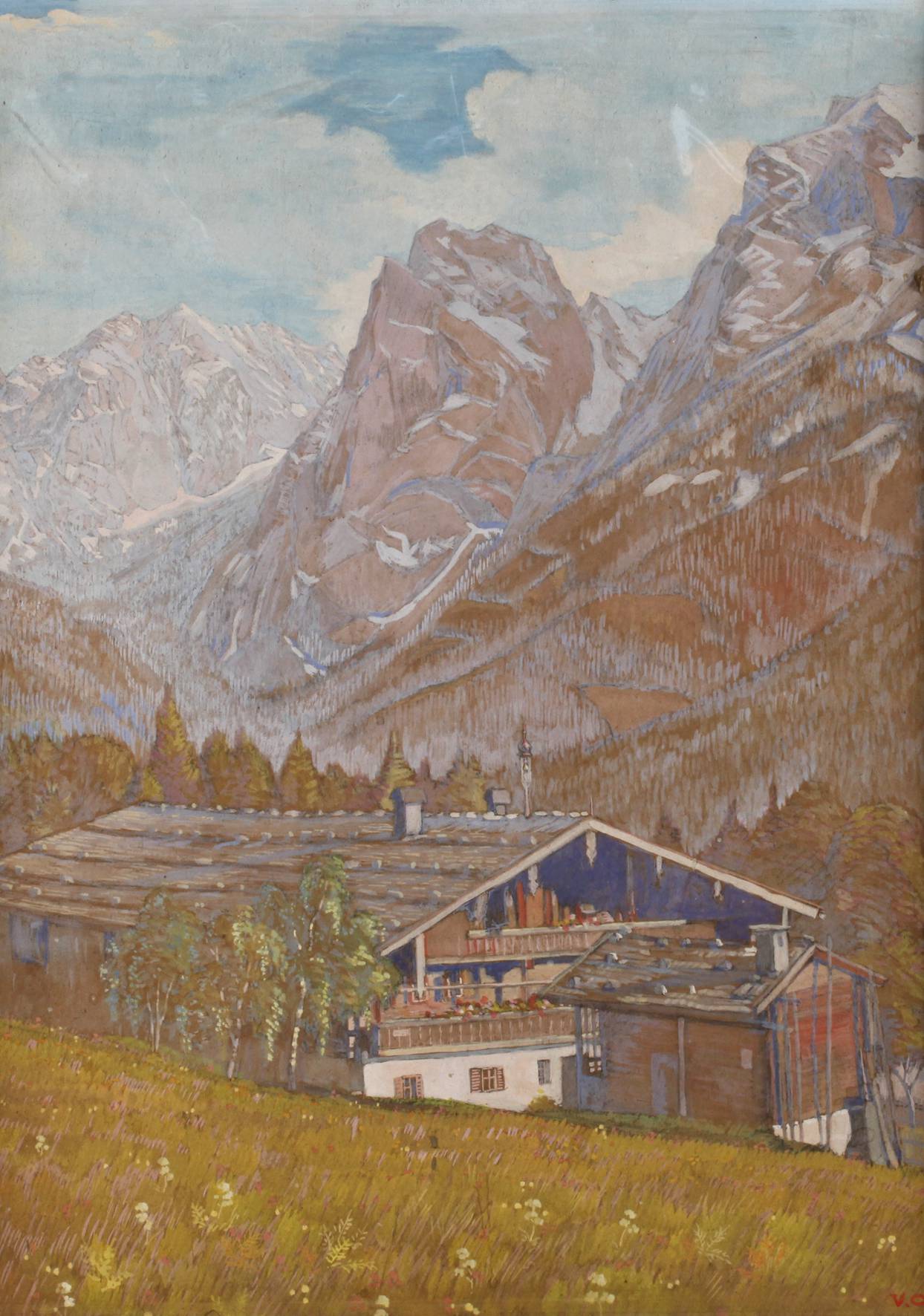 Victor Olbrich, attr., Bergbauernhof in den Alpen