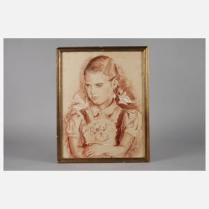 W. Unger, Mädchenportrait mit Puppe