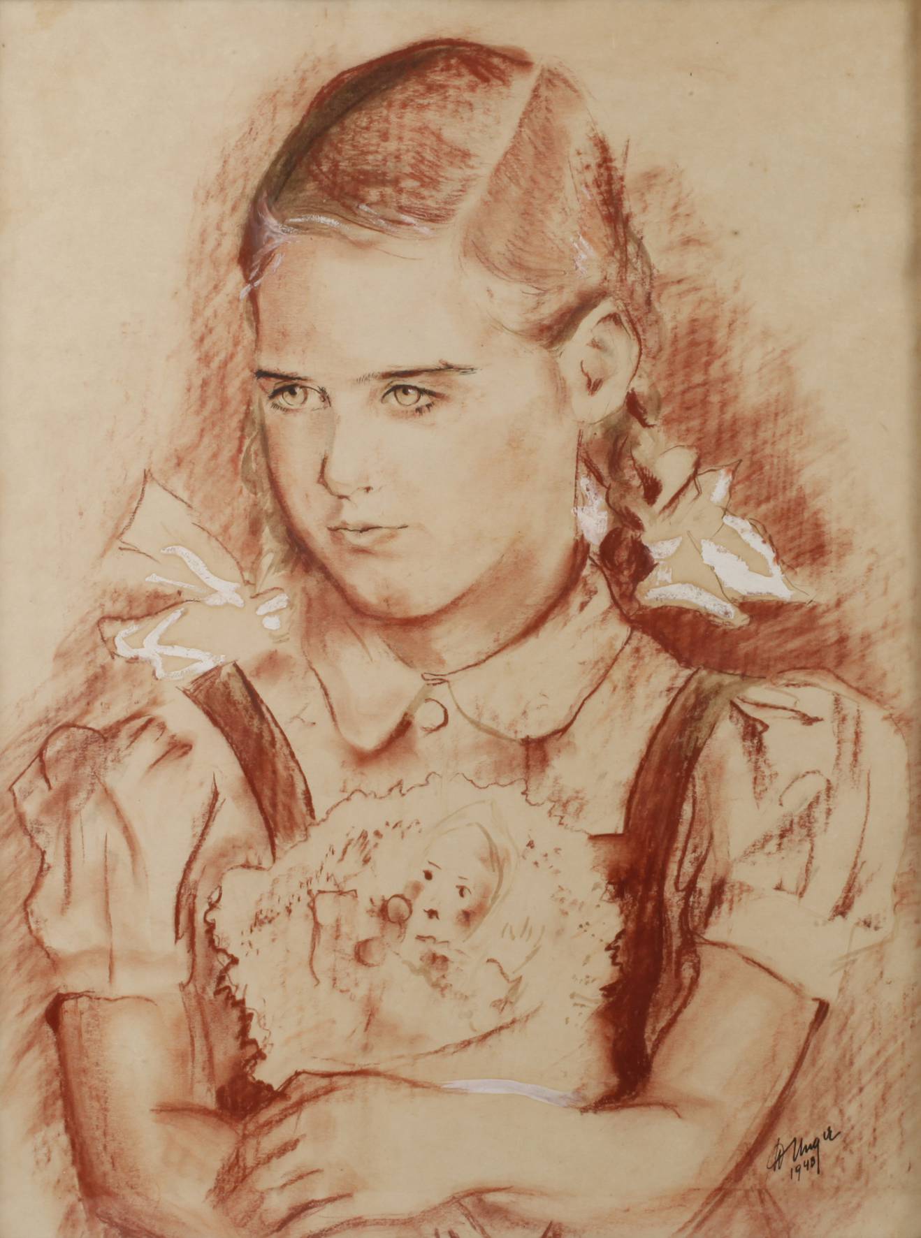 W. Unger, Mädchenportrait mit Puppe