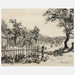 Prof. Karl Hanusch, Landschaft mit Gartenzaun