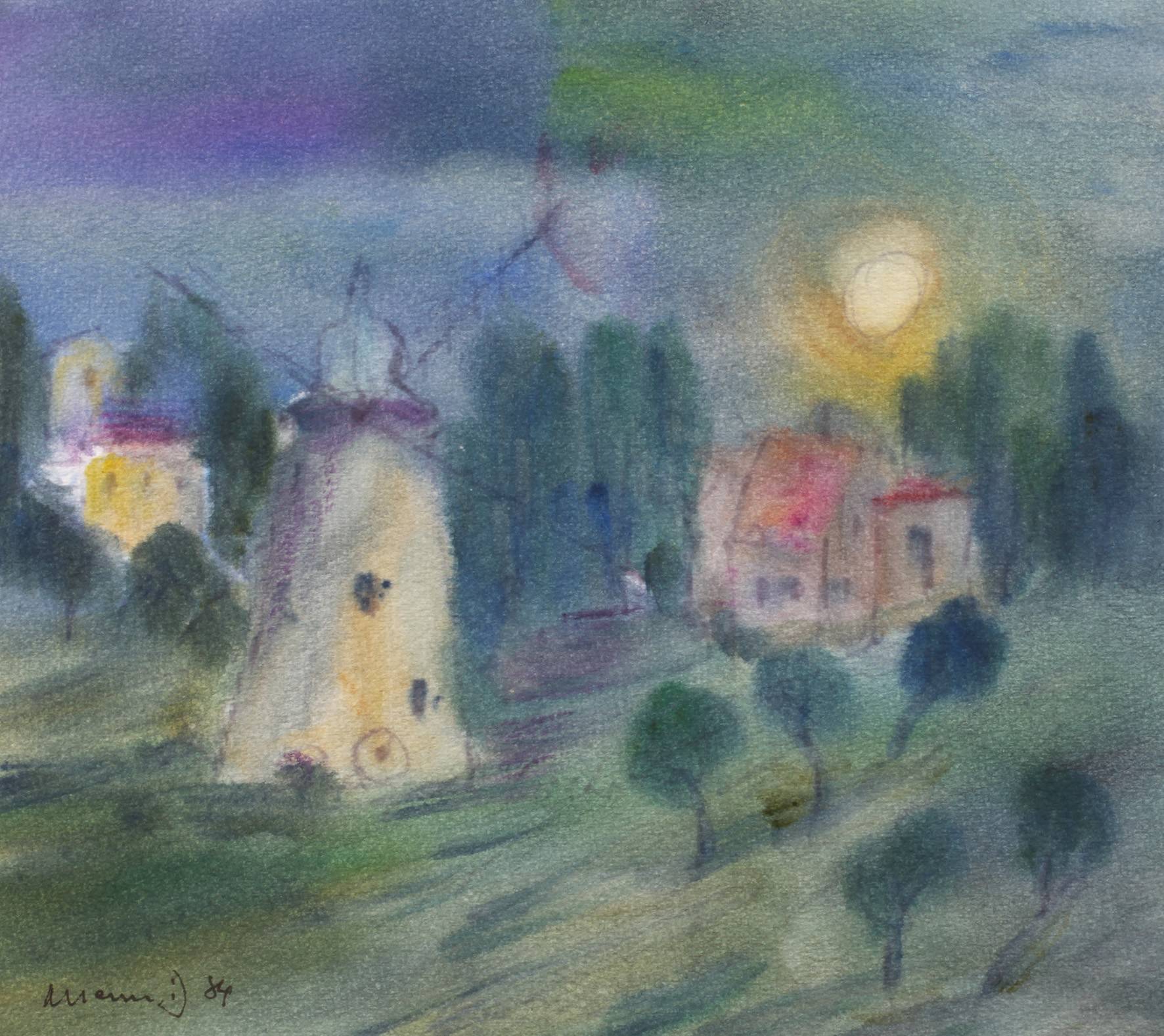 Albert Hennig, Landschaft mit Windmühle