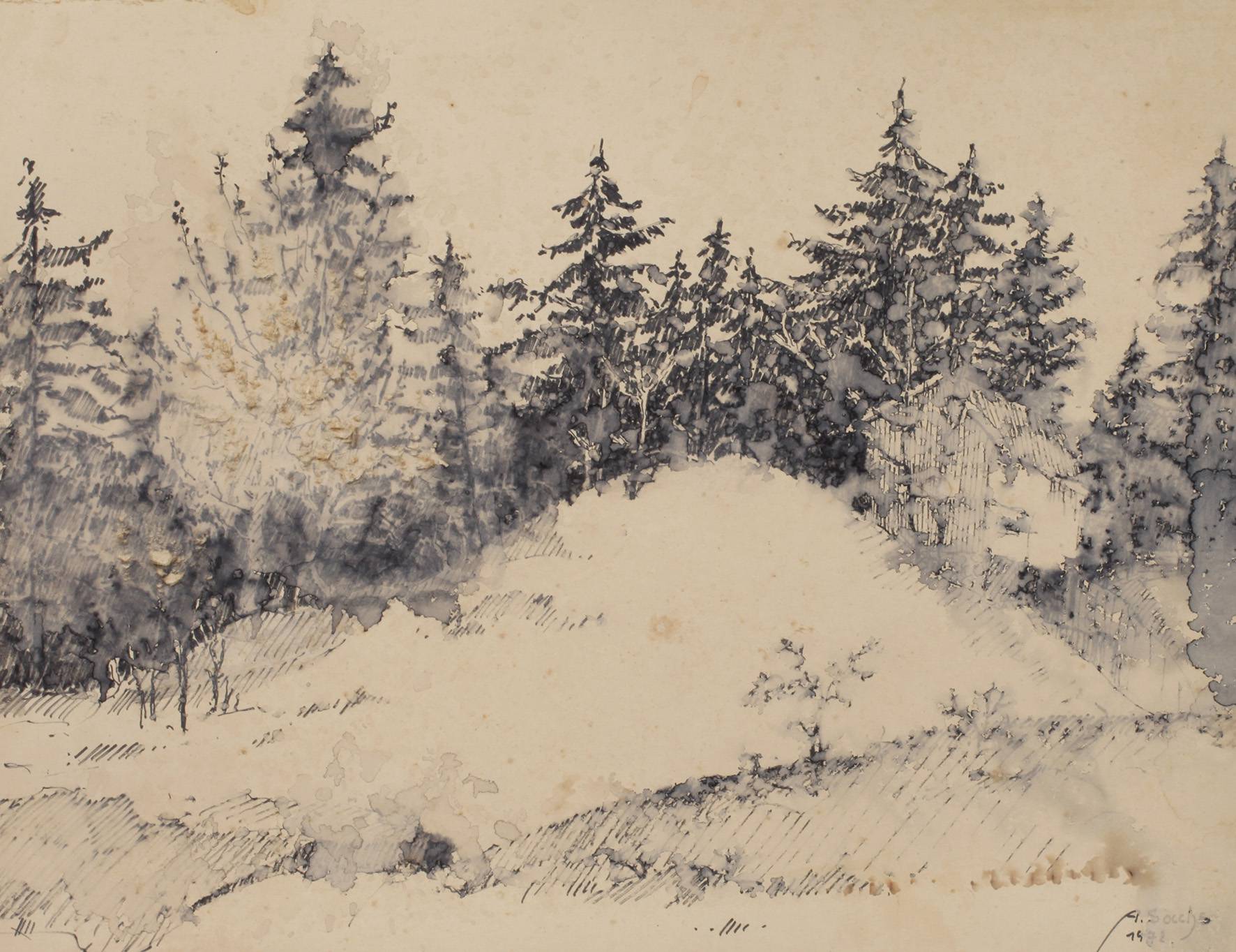 Adolf Sachs, Haus hinter Bäumen