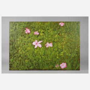 Sabine Preis, ”Grüne Wiese mit rosa Blümchen”